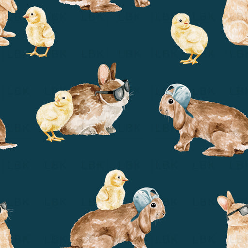 Cool Bunnies And Chicks On Navy Blue