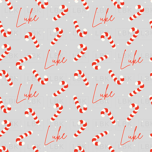 Custom Name Candy Cane On Grey