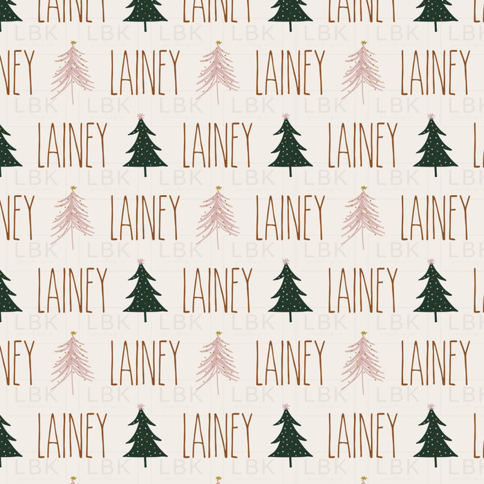 Custom Name Light Pink Christmas Fabric