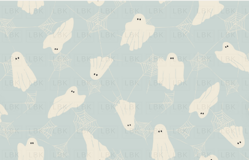 Cute Ghosts And Webs In Light Blue