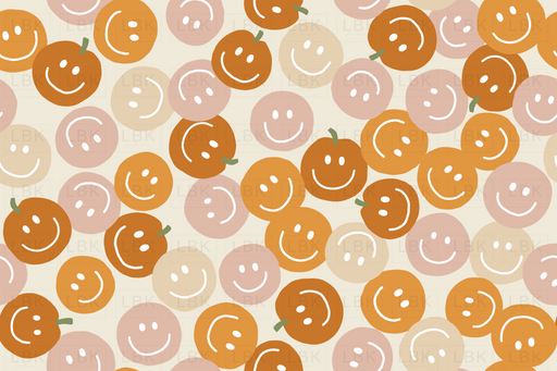Cute Smiley Halloween Pumpkins In Oranges And Pink On Off White