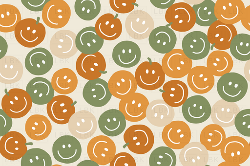 Cute Smiley Halloween Pumpkins Orange And Green On Off White