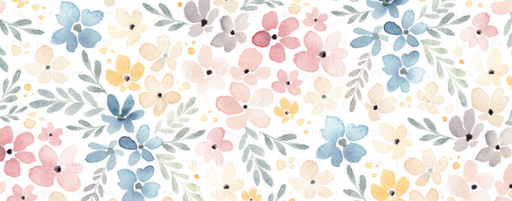 Ditsy Floral Faded Blue Pink On White