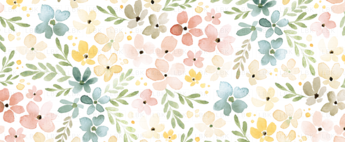 Ditsy Floral Faded Pink Aqua Flowers On White