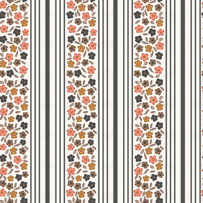 Ditsy Floral Vertical Stripe Orange and Black