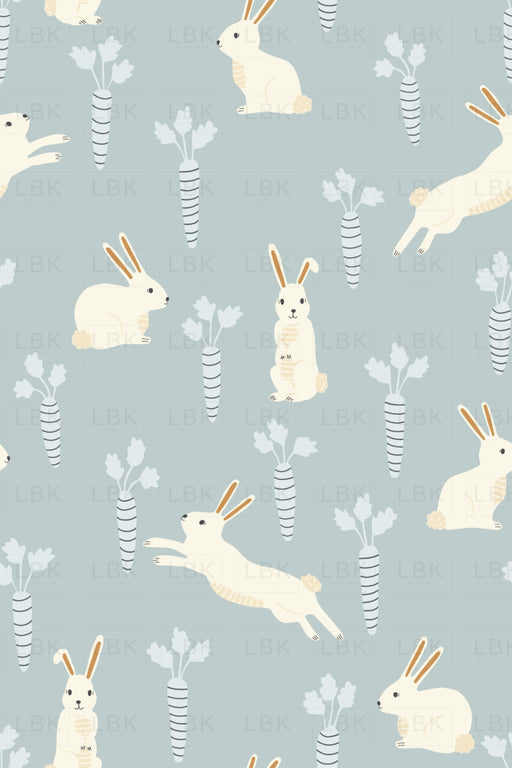 Easter Bunnies And Carrots In Blue