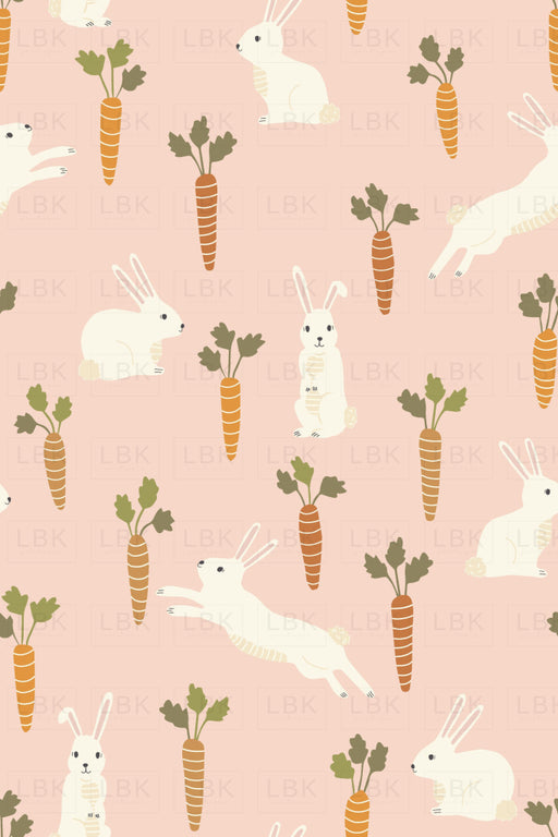 Easter Bunnies And Carrots On Light Pink