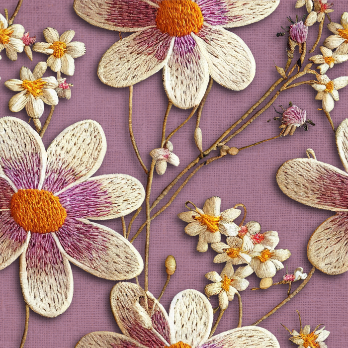 Exclusive Embroidery Flower Lavender Background