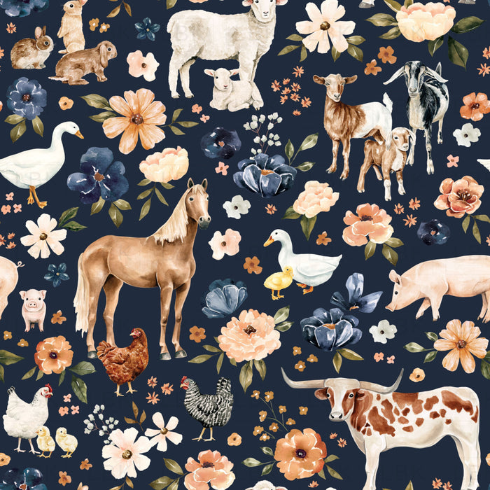 Farmanimal_Floral - Navyblue