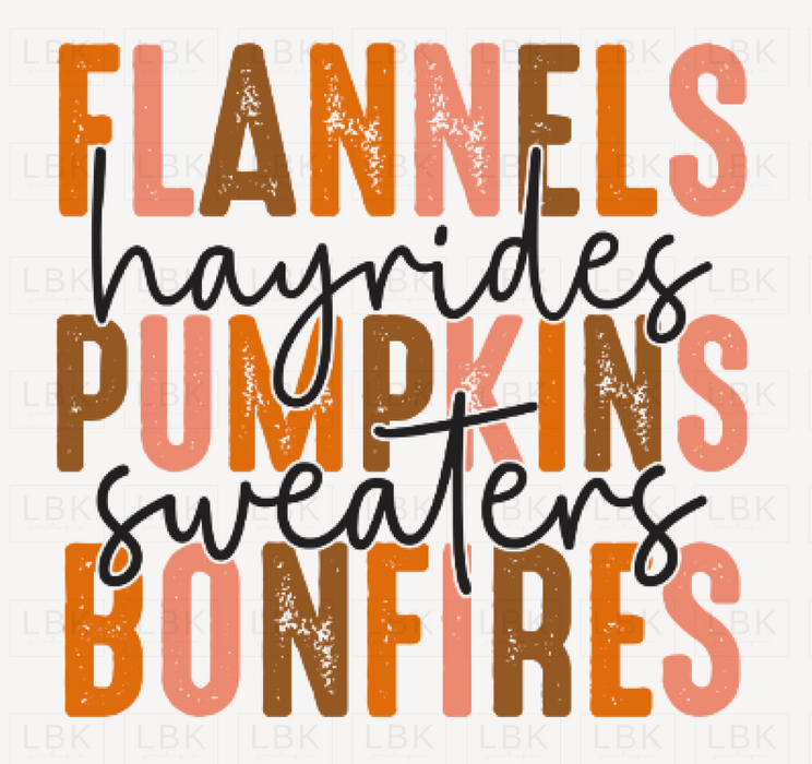 Flannel Hayrides Pumpkins Sweaters Bonfires