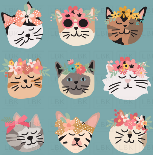 Flower Cats Teal