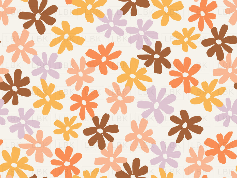 Flowers Floral In Tangerine Cocoa Brown Yellow Pink Pastel Lilac