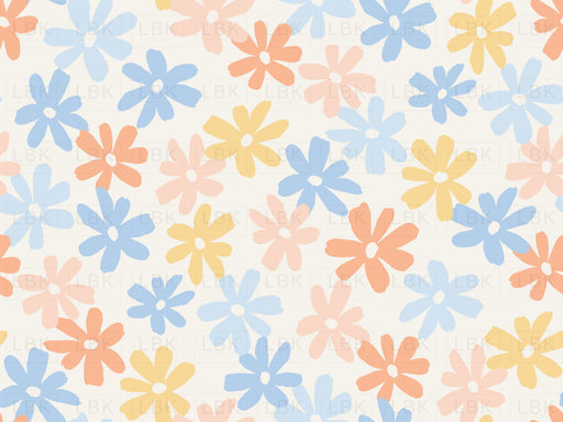Flowers Pastel Blue Pink And Yelllow