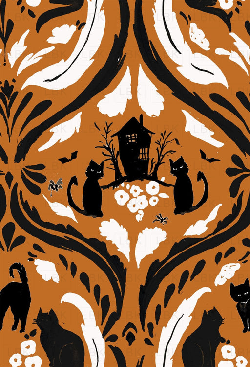 Folk Cats Pattern Halloween Orange