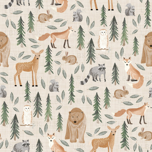 Forest Woodland Animals- Beige Linen