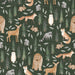 Forest Woodland Animals-Dark Green Linen