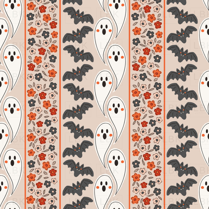 Ghost Bat Floral Stripes Taupe and Rust-01