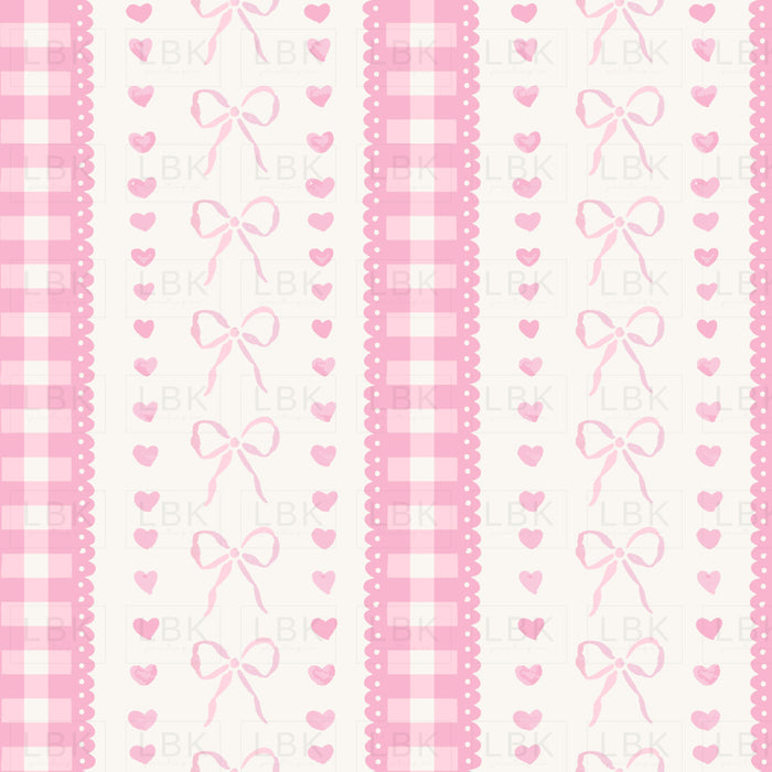 Gingham Bow Heart Stripe Pink And White