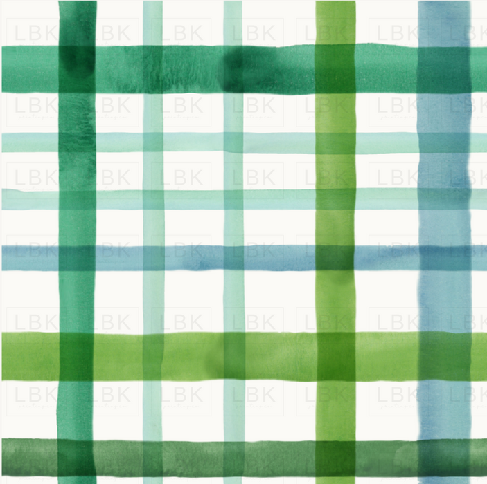 Green Mint And Blue Watercolor Plaid