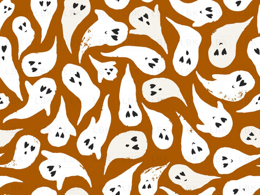 Halloween Ghosts On Dark Burnt Orange