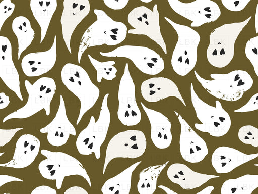 Halloween Ghosts On Dark Olive Green