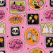 Halloween Stamps Pink Orange Green on Pink