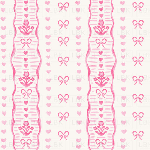 Hashmark Heart Bow Floral Stripe Pink