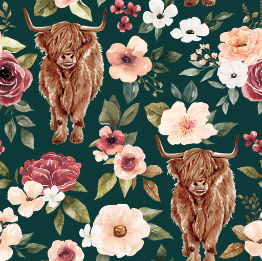 Highland Cow Floral Emerald