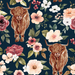 Highland Cow Floral Navy Blue