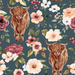 Highland Cow Floral Night Blue