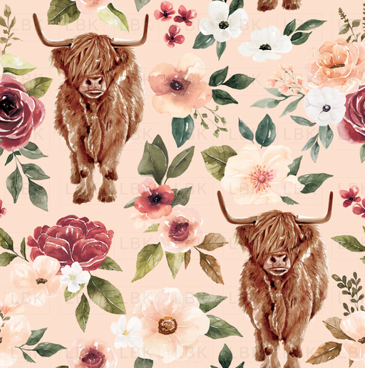 Highland Cow Floral Pink