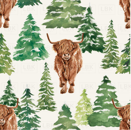 Holly And Pine Highland Cow Forest