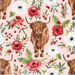 Holly And Pine Highland Cows Floral Pink