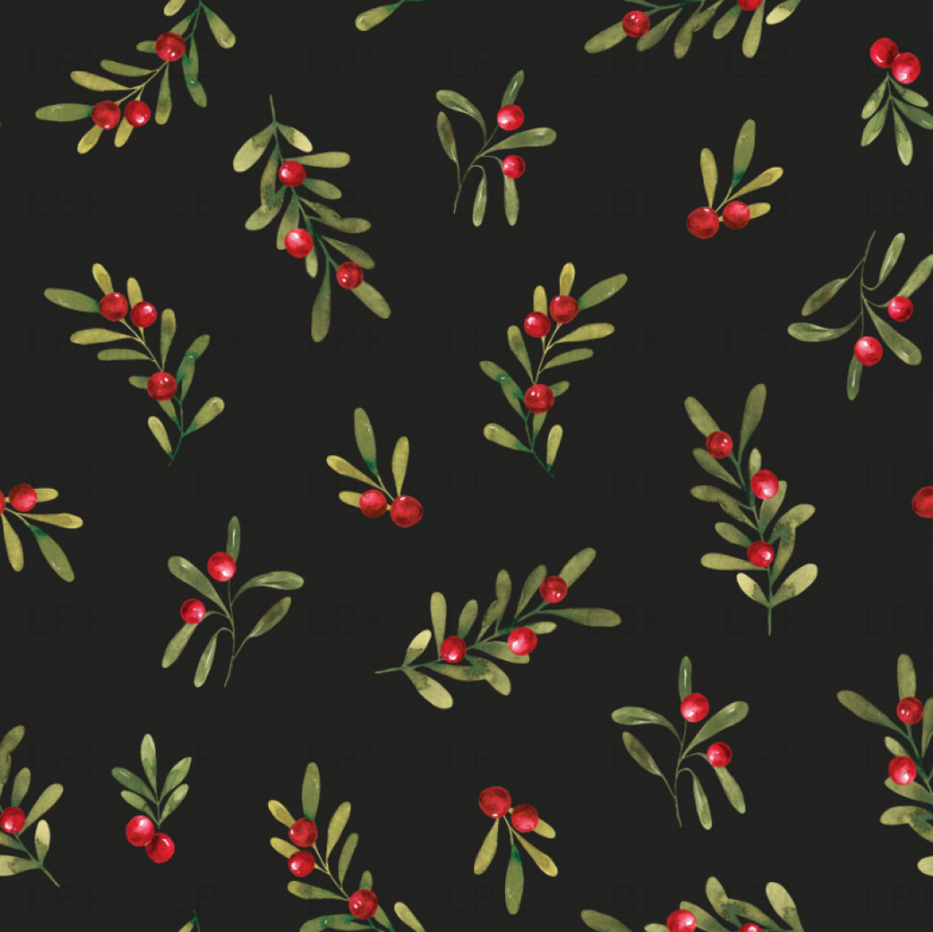 Holly and Pine Holiday Sprigs Black — LBK Printing Co.