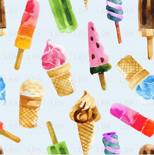 Ice Cream And Popsicles On Light Blue