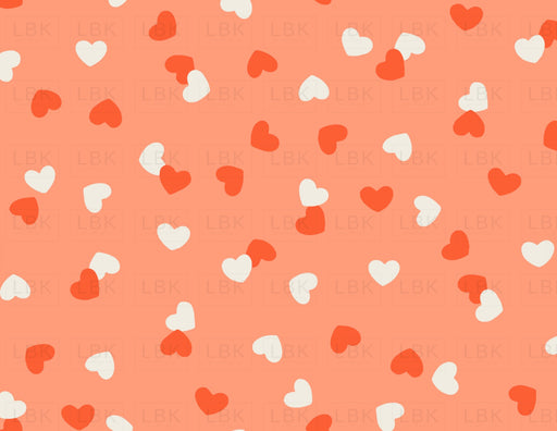 Little Valentine Confetti Hearts On Coral Pink Fabric