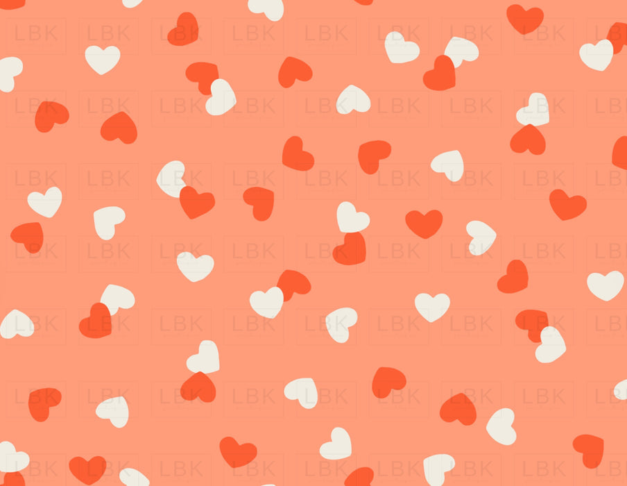 Little Valentine Confetti Hearts On Coral Pink Fabric