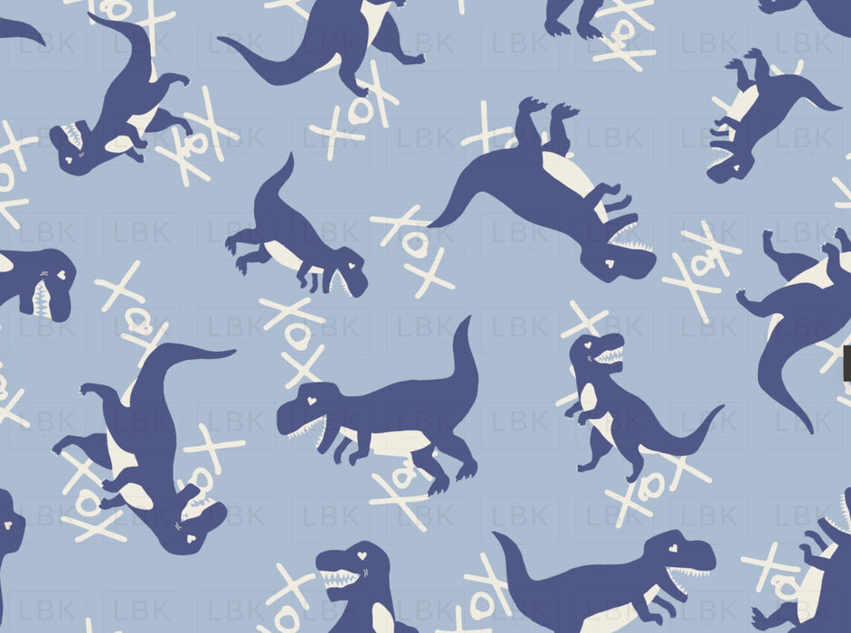 Little Valentine Hugs And Kisses Dinos In Blues Fabric