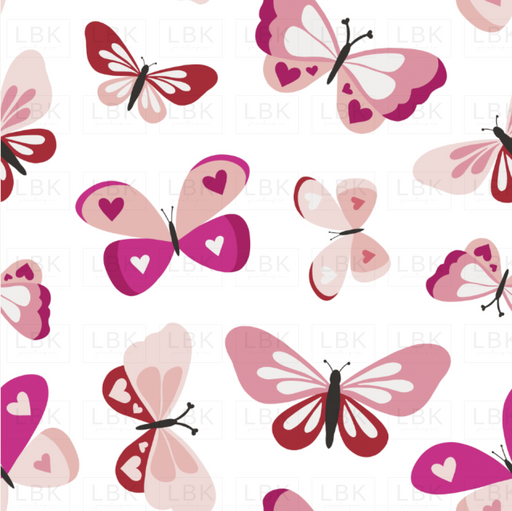 Love Doodles Butterflies Pink Fabric
