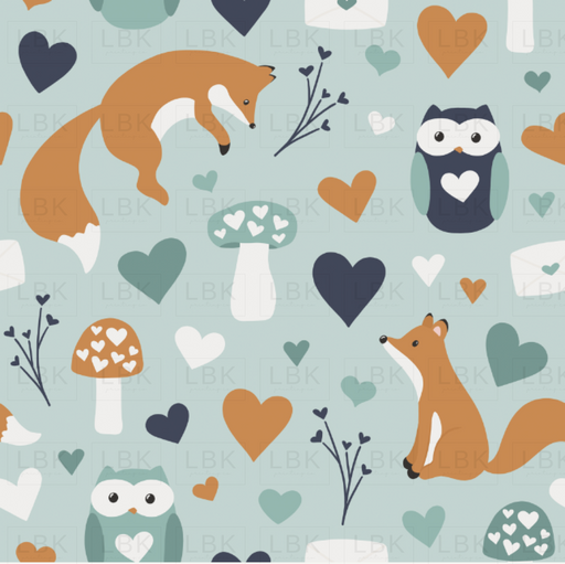 Love Doodles Foxes Blue Fabric