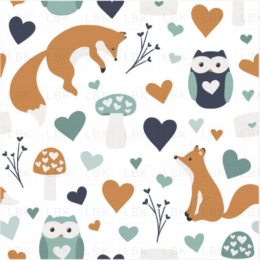 Love Doodles Foxes Blue White Fabric