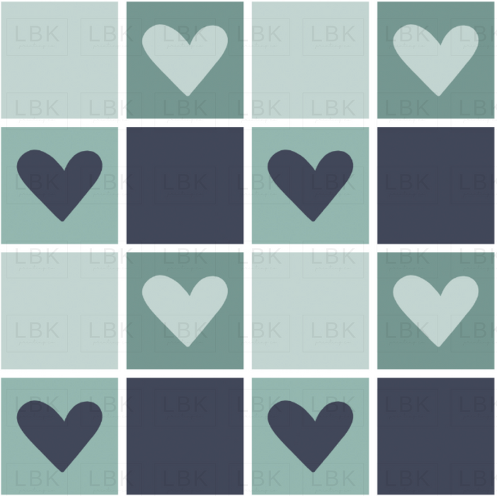 Love Doodles Heart Blocks Blue Fabric