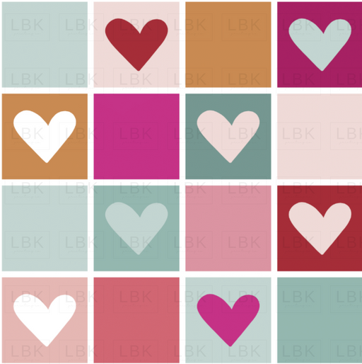Love Doodles Heart Blocks Multicolor Fabric