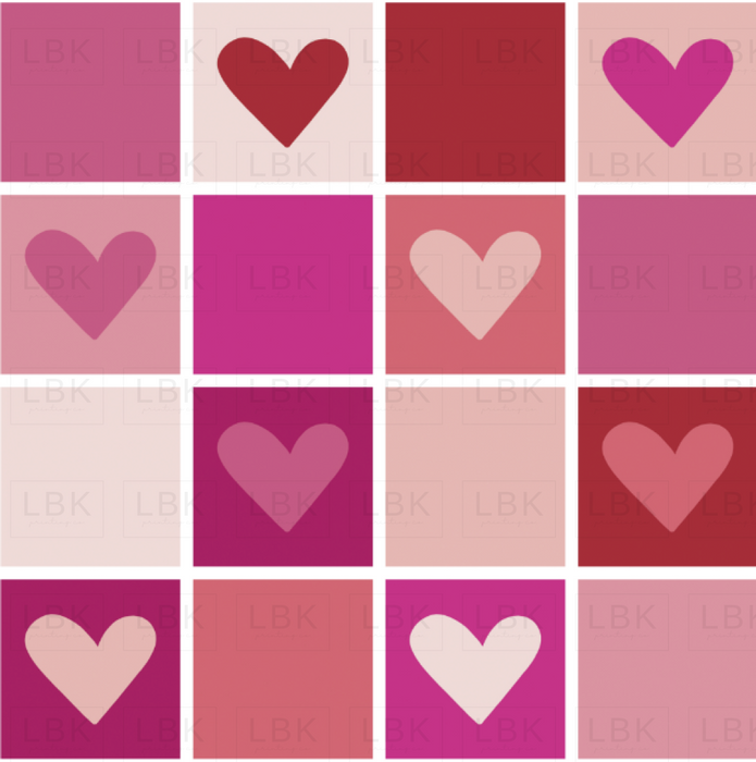 Love Doodles Heart Blocks Pink Fabric