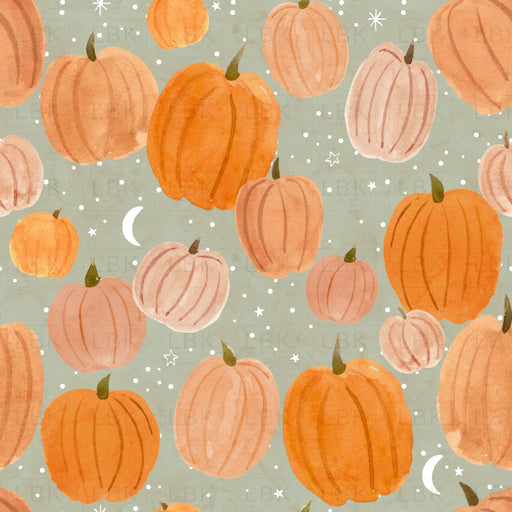 Midnight Pumpkins On Sage Gray