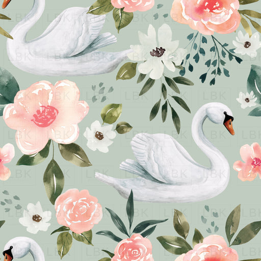 Mint Blue Vintage Spring Swan Floral