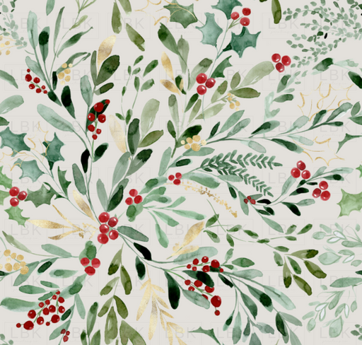 Mistletoe And Holly Christmas Floral On Swirl