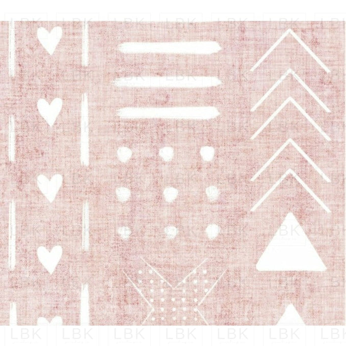 Mud Cloth And Hearts On Blush Washed Linen