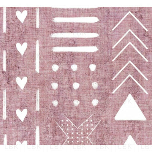 Mud Cloth And Hearts On Dusty Rose Washed Linen