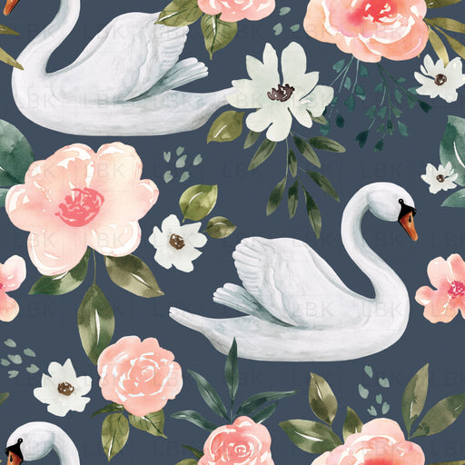 Periwinkle Blue Vintage Spring Swan Floral
